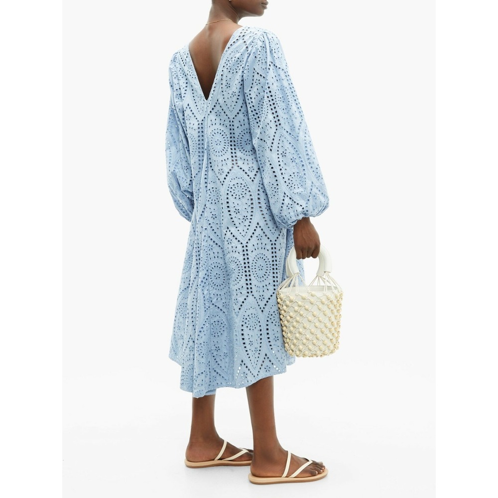 NWT GANNI Broderie Anglaise Eyelet Lace Midi Dress Light Blue EU 32/ US 0 $475 - Picture 2 of 16